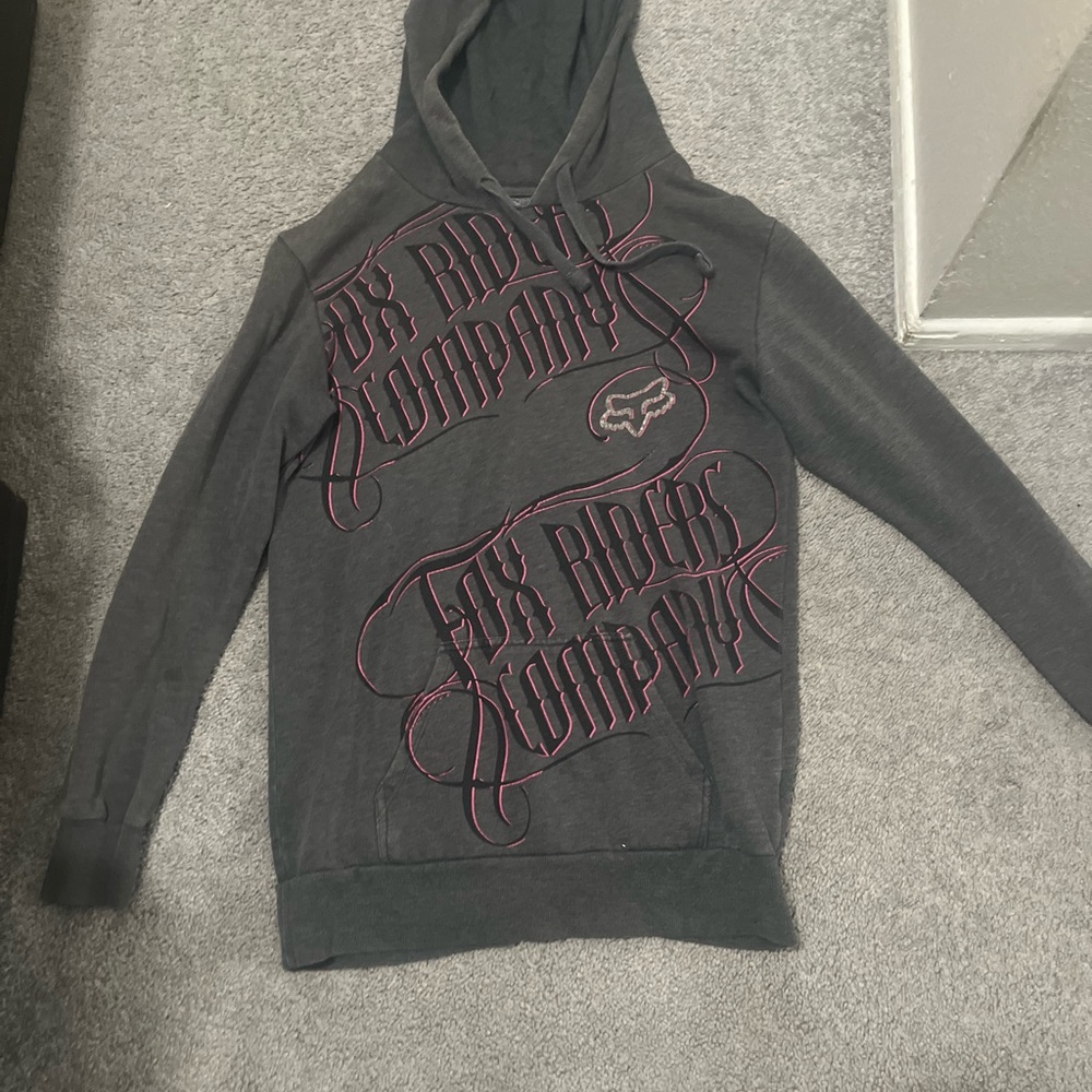 Y2k Fox Dark Gray Hoodie with Pink Detailing